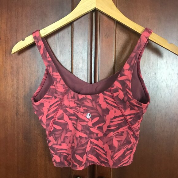 Lululemon Orange Burgandy Leaf Print Sports Tank Bra Size 4 - Picture 2 of 3